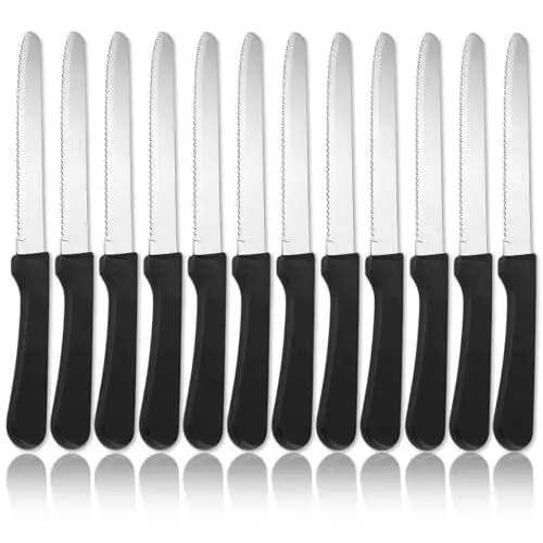 Produktbild: ReaNea Steakmesser 12er Set, Edelstahl Steakmesser Set, gezackte Steakmesser, Geschenke für Zuhause, Restaurant, Partys, Hochzeit, Camping, Outdoor