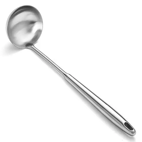 Produktbild: ReaNea Suppenlöffel, langschaftiger Stahl-Löffel mit tiefer und großvolumiger Schüssel, metallische Kochsuppenlöffel, spülmaschinenfest