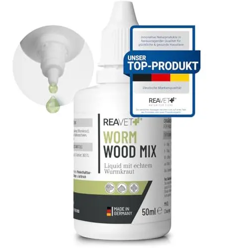 Produktbild: ReaVET Wurm-Kraut Liquid Tropfen flüssig 50ml, Wurmkur sekundierend für alle Haustiere, Hund, Katze, natürliche Rezeptur, Wurmmittel sekundierend, kein Anthelminthikum