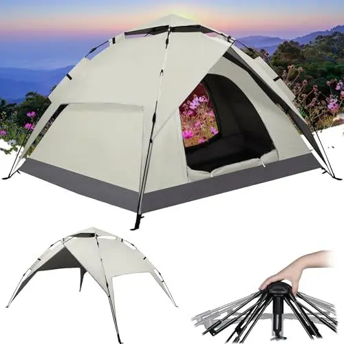 Produktbild: REAWOW Camping Zelt,Pop up Zelt wurfzelt Campingzelt Automatisches 2/3 Personen Wasserdicht & Winddicht Campingzelt mit Abnehmbarer, äußerer Zeltplane für Trekking, Camping, Outdoor