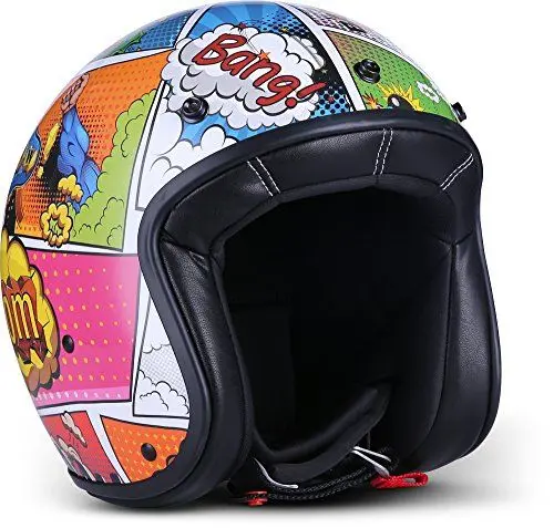 Produktbild: Rebel R9 Motorrad-Helm Roller-Helm, ECE Fiberglas SlimShell Tasche, XS (53-54cm), Comic