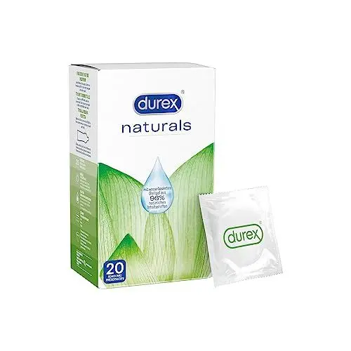 Produktbild: Reckitt Durex Naturals - Kondome aus natürlichen Inhaltsstoffen, Naturkautschuklatex mit wasserbasierter Gleitgelbeschichtung 20 Stück