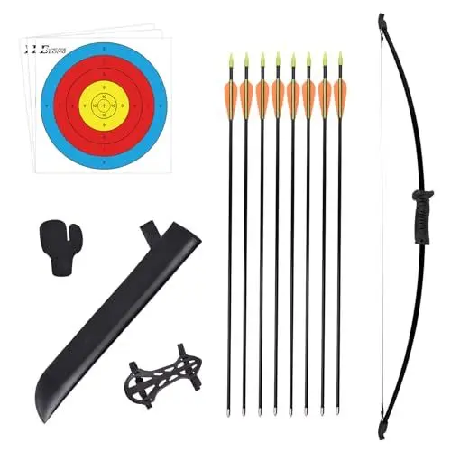 Produktbild: Recurve Bögen Pfeil und Bogen Set für Kinder mit Köcher zum Bogenschießen inkl. 8 Pfeile 66cm Kinderbogen für ab 12 Jahre Kinder Schießbogen Jugendbogen für Anfänger Jugendliche Outdoor
