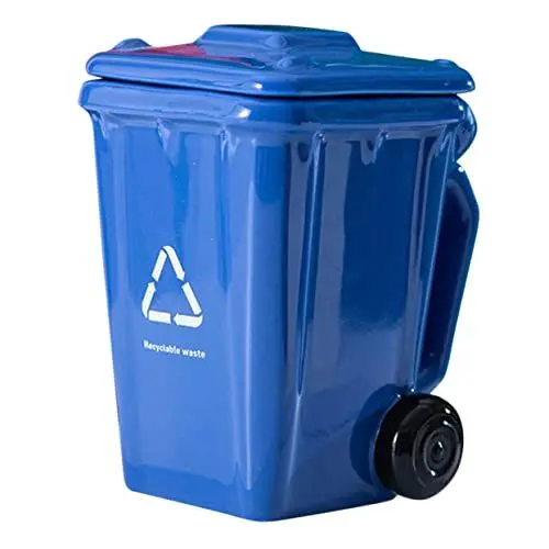 Produktbild: Recycling Bin Mug Mülleimer Mülleimer Stifthalter Fun Blue Ceramic Trash Can Drinking Mug for Coffee or Tea for Friends 301- 400ml