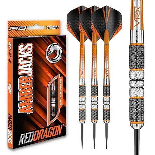 Produktbild: RED DRAGON Darts – Amberjack 2 Serie 21g Stahlspitze Dart-Set mit Dart Flüge und Dart Schäften
