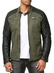 Produktbild: Red Bridge Herren Bikerjacke Kunst- Lederjacke Baumwolle Kunstleder Ärmel Double Khaki XL