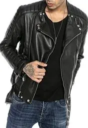 Produktbild: Red Bridge Herren Jacke Bikerjacke Kunst- Lederjacke Classic Biker Vintage Cut mit Gürtel M6072 Schwarz XL