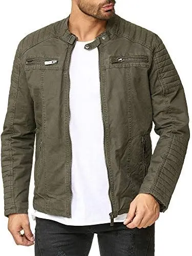 Produktbild: Redbridge Robuste Bikerjacke mit Reißverschluss und Stehkragen – Lässige Übergangsjacke Dunkelkhaki M