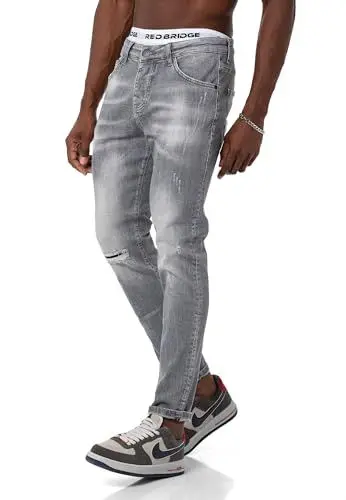Produktbild: Red Bridge Herren Jeans Hose Denim Pants Destroyed-Look Grau-W36-L34