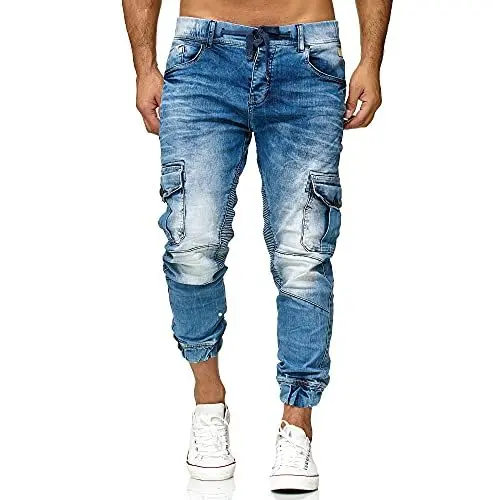 Produktbild: Redbridge Herren Jogger Denim Jeanshose Cargo Hose Narrow Leg Jeans Blau W33 L34
