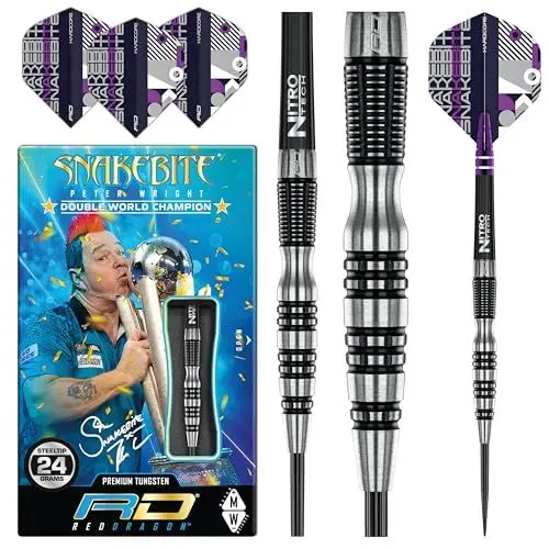 Produktbild: Red Dragon Peter Wright Snakebite Black Racer 24 Gramm Professional Tungsten Dartpfeile Set mit Flights und Schäfte
