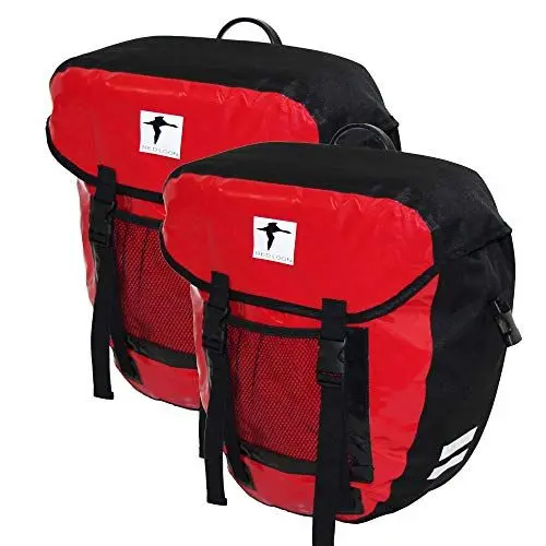 Produktbild: Red Loon 2X robuste Fahrradtasche aus LKW-Plane – wasserdichte Doppelpacktasche für Gepäckträger in rot-schwarz