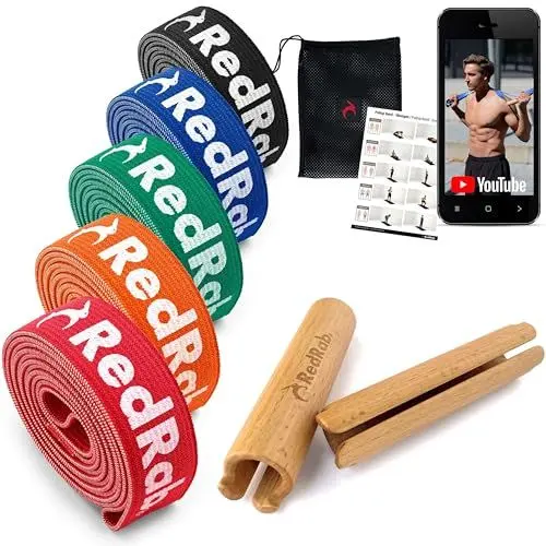 Produktbild: Red Rab Resistance Bands - Widerstandsbänder Krafttraining - Fitnessband einzeln oder im Set mit Holzgriffen - Resistance Band, Klimmzug Bänder, Pull Up Band, Klimmzug Band, Widerstandsband Fitness