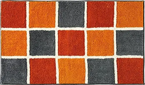 Produktbild: REDBEST Badematte, Badteppich, Badvorleger karo Los Angeles - rutschhemmend, Flauschiger Flor, pflegeleicht, für Fußbodenheizung geeignet - Terra Größe 60x100 cm