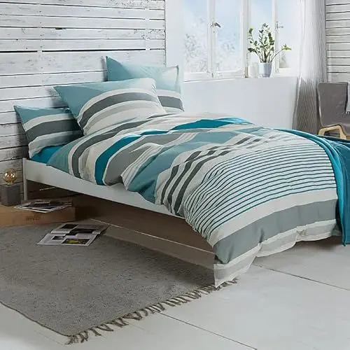 Produktbild: REDBEST Bettwäsche, Bettgarnitur Renforcé türkis Größe 40x80 cm / 135x200 cm - mit praktischem Reißverschluss anschmiegsam, strapazierstark, 100% Baumwolle