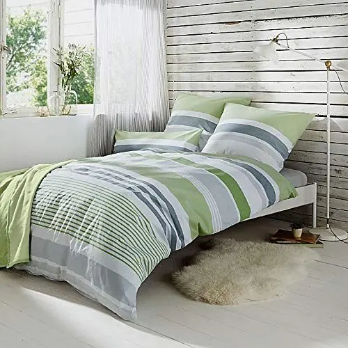 Produktbild: REDBEST Bettwäsche, Bettgarnitur Renforcé grün Größe 40x80 cm / 135x200 cm - mit praktischem Reißverschluss anschmiegsam, strapazierstark, 100% Baumwolle