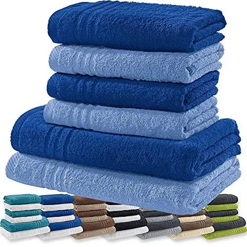 Produktbild: REDBEST Handtuchset, Frottierset New York 2-farbig 6-TLG. hellblau-Royalblau - leichte, weiche Qualität, saugstark, sehr strapazierfähig, 100% Baumwolle (weitere Farben)