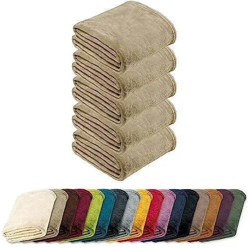 Produktbild: REDBEST Microfaserdecke Amarillo 5er-Pack, Fleece-Wohndecke, Sofadecke beige Größe 150x200 cm - kuscheliger Teddyfleece, pflegeleicht, waschbar
