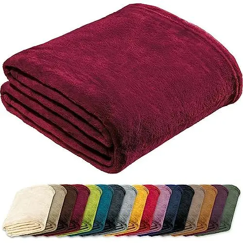Produktbild: REDBEST Microfaserdecke Amarillo, Fleece-Wohndecke, Sofadecke Bordeaux Größe 150x200 cm - kuscheliger Teddyfleece, extra weich warm, pflegeleicht, waschbar
