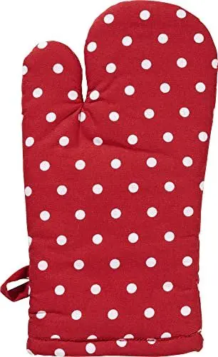 Produktbild: REDBEST Ofenhandschuh, Backofenhandschuh Punkte, 100% Baumwolle rot Größe 15x30 cm - hitzebeständige Wattierung, außen Robustes, glattes Gewebe (weitere Farben)