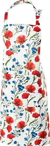 Produktbild: REDBEST Schürze, Kochschürze Mohnblume 100% Baumwolle Größe 75x90 cm - verstellbare Halsschlaufe, große aufgesetzte Tasche, Robustes, glattes Gewebe