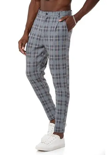 Produktbild: Redbridge Chino-Hose für Herren Freizeithose kariert mit Gummibund Jogg-Pants Casual Grau-Braun L