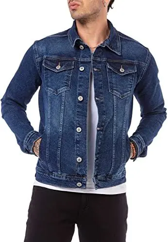 Produktbild: Redbridge Jeansjacke Herren Denim Übergangsjacke Baumwolle mit Taschen und Knopfleiste Dunkelblau L
