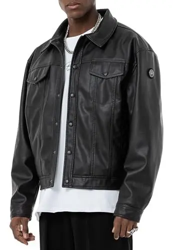Produktbild: Redbridge Kunstlederjacke mit Brusttaschen Oversized Truckerstyle Schwarz S