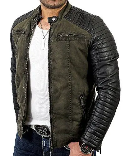 Produktbild: Redbridge Red Bridge Jacke Herren Biker Kunstleder Lederjacke Jacket mit gesteppten Bereichen XL Khaki