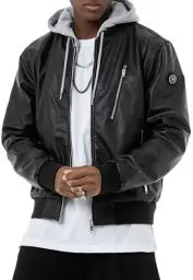 Produktbild: Redbridge Urban Style Kunstlederjacke mit Kapuze und Mehrfach-Zippern Ideal für die Übergangszeit Schwarz L