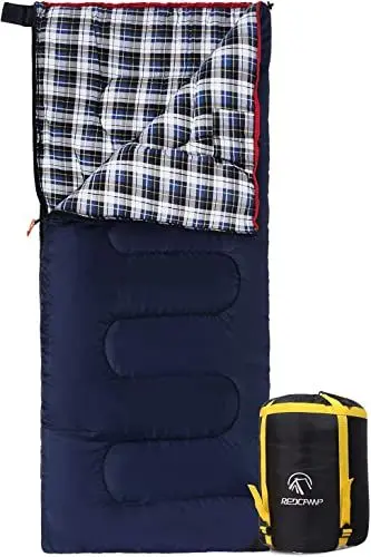 Produktbild: REDCAMP XL Baumwoll Schlafsack warm für Erwachsene,Bequeme Flanell Kompakt deckenschlafsack 3-4 Jahreszeit Kaltes Wetter Outdoor Winter für Angeln Camping, Blau mit 2lbs Füllung
