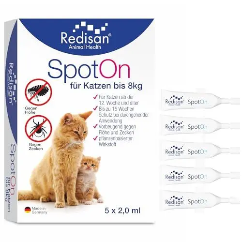 Produktbild: Redisan® Katzen Spot on Pflanzenbasiertes Zeckenmittel OHNE CHEMIE, Effektiver Schutz vor Zecken Flöhen & Insekten, Zeckenschutz Katze ohne Nebenwirkung, Bis zu 15 Wochen, MADE IN GERMANY