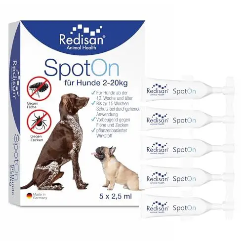 Produktbild: Redisan® Spot on Hund I Pflanzenbasiertes Zeckenmittel OHNE CHEMIE I Effektiver Schutz vor Zecken, Flöhen und Insekten I Zeckenschutz Hund ohne Nebenwirkung I Bis zu 15 Wochen Schutz I MADE IN GERMANY