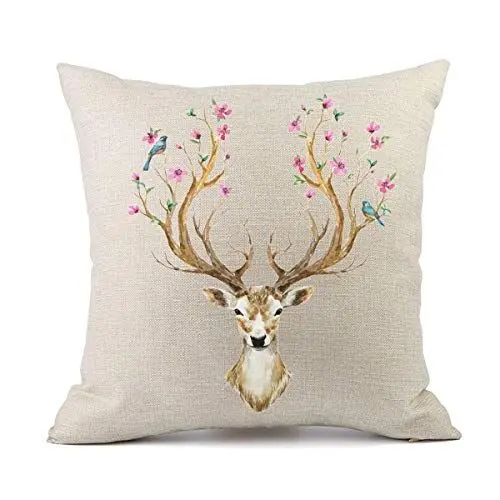 Produktbild: Redland Art Magisch Hirsch Geweih Blühen Blume Muster Baumwolle Leinen Werfen Kissenbezüge Fall Kissen Abdeckung Hause Dekor