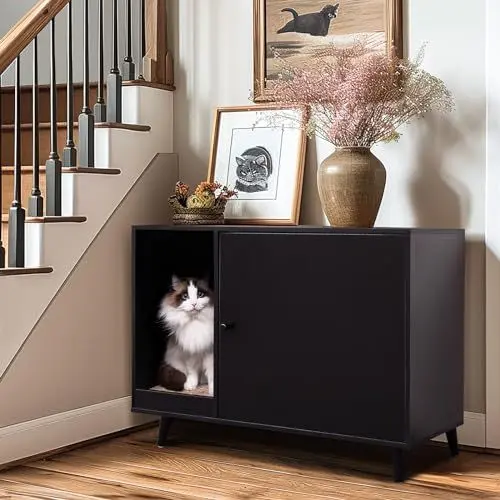 Produktbild: Redlife Katzenklo Schrank, Versteckte katzentoilette Möbel, Katze Waschraum Schrank mit Kratzbaum, Katzenhaus Hölzerne für Meiste Katze und Katzenklo Selbstreinigend (Schwarz)