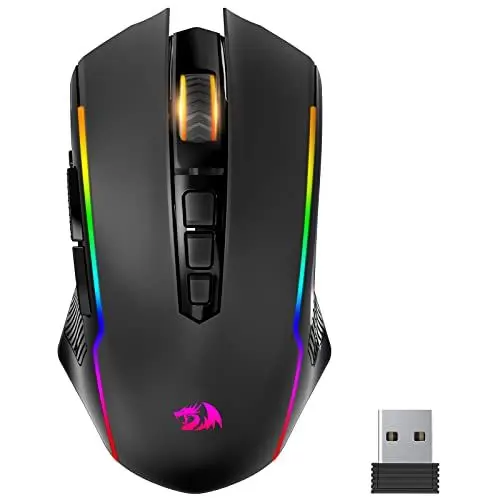 Produktbild: Redragon Gaming Maus Kabellose, RGB Wiederaufladbare Gaming-Maus mit 9 Macro Editing Programmierbare Tasten/8000 DPI, Ergonomische Wireless Gaming Maus, 70Hrs fur PC/Mac Gamer
