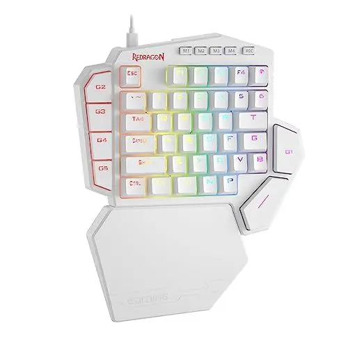 Produktbild: Redragon K585 DITI Einhändige mechanische RGB-Gaming-Tastatur, Typ-C-Profi-Gaming-Tastatur mit 7 integrierten Makrotasten, abnehmbare Handballenauflage, 42 Tasten (weiß, brauner Schalter)