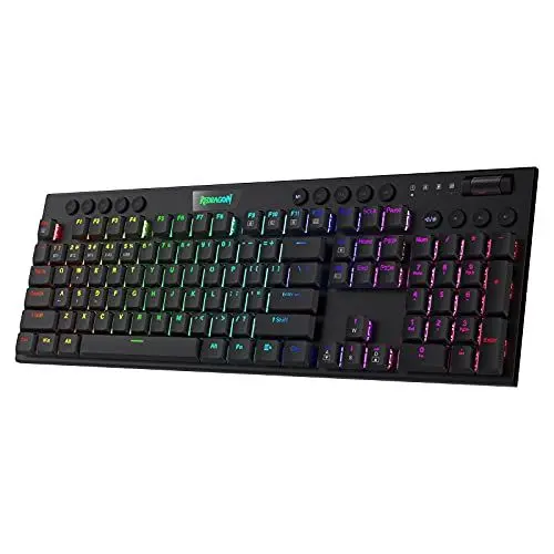Produktbild: Redragon K618 Horus Mechanische RGB-Tastatur, BT/2.4ghz/kabelgebundene Tri-Mode Flache Tasten Gaming-Tastatur mit Kabelloser Verbindung, Dedizierter Mediensteuerung und Braune Schalter
