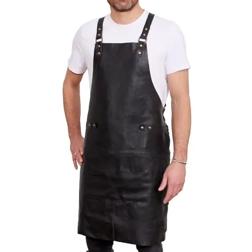 Produktbild: REDSALT® Premium Lederschürze 100% Rindsleder 84x62cm Crossback schwarz | Profi BBQ Grillschürze | Arbeitsschürze Küche Gastronomie Bar Barista | Kochschürze Küchenschürze Schürze Geschenke für Männer