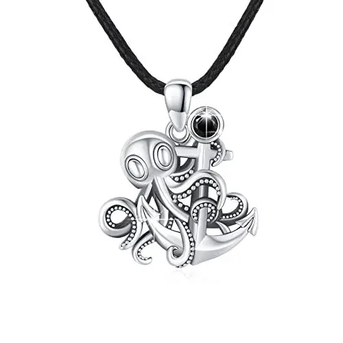 Produktbild: REDSUN Anker Kette 925 Sterling Silber Octopus Kette Retro Anker Anhänger Kette Anker Anhänger Seemann Halskette Nautischer Schmuck für Damen Geschenke für Damen Herren