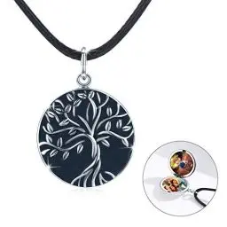 Produktbild: REDSUN Baum des Lebens Medaillon Halskette 925 Sterling Silber Foto Amulett Halskette Baum des Lebens Halskette Medaillon zum Öffnen von Bildern Amulett Schmuck Geschenke für Frauen Mädchen