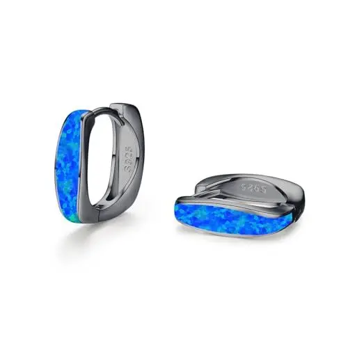 Produktbild: REDSUN Opal Creolen Ohrringe 925 Sterling Silber Damen - Weiß Created Opal Kleine Huggie Creolen Hypoallergener Schmuck für Frauen und Kinder