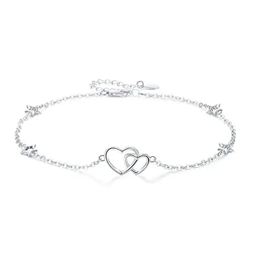 Produktbild: REDSUN Fußkettchen für Damen 925 Sterling Silber Heart Fußkettchen Anklet Bracelet Women's Star Ankle Verstellbar Jewellery Anklet for Girls Mother,Fußkettchen für Frauen,Fußkettchen Herz