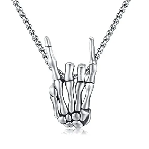 Produktbild: REDSUN Halloween Halskette 925 Sterling Silber Hand Skelett Anhänger Retro Gotik Hand Halskette Halloween Schmuck Geschenke für Damen Herren