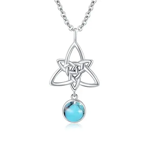 Produktbild: Redsun REDSUN Keltischer Knoten Kette 925 Sterling Silber Türkis Anhänger Irland Knoten Halskette Hexen Anhänger Halskette Hexenknoten Schmuck für Damen Mädchen Mutter Tochter Frau Geschenk