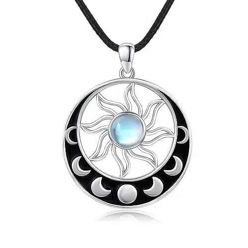 Produktbild: REDSUN Kompass Kette Damen 925 Sterling Silber Kompass Creolen Ohrring Halskette Kompass/Mond/Wikinger Anhänger Amulett Schmuck für Frauen Mädchen Geschenk