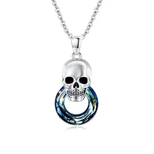 Produktbild: REDSUN Schädel Kette 925 Sterling Silber Kristall Totenkopf Anhänger Kristall Schädel Halskette Gothik Schmuck Geschenke für Damen Frauen,Halloween Schädel Kette