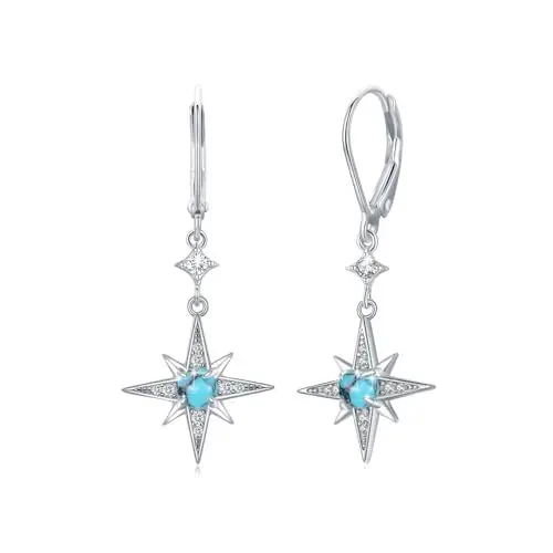 Produktbild: REDSUN Türkis Ohrringe 925 Sterling Silber Achtzackiger Stern Stern Türkis Ohrringe Regenbogen Türkis Schmuck für Mädchen Mutter Tochter Damen Freundin Geschenk