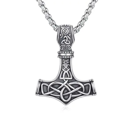 Produktbild: REDSUN Wikinger Thors Hammer Halskette 925 Sterling Silber Thors Hammer Anhänger mit Keltischer Knot Nordischer Wikinger Schmuck Amulett Schmuck für Männer Herren