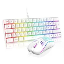 Produktbild: RedThunder 60% RGB Verkabelte Gaming Tastatur und Maus Set, 7200 DPI, Mini Gaming Tastatur, 62 Tasten, DE Layout, Ultraleichte Maus mit Wabenkonstruktion für PC MAC PS5 Xbox Gamer (Weiß).